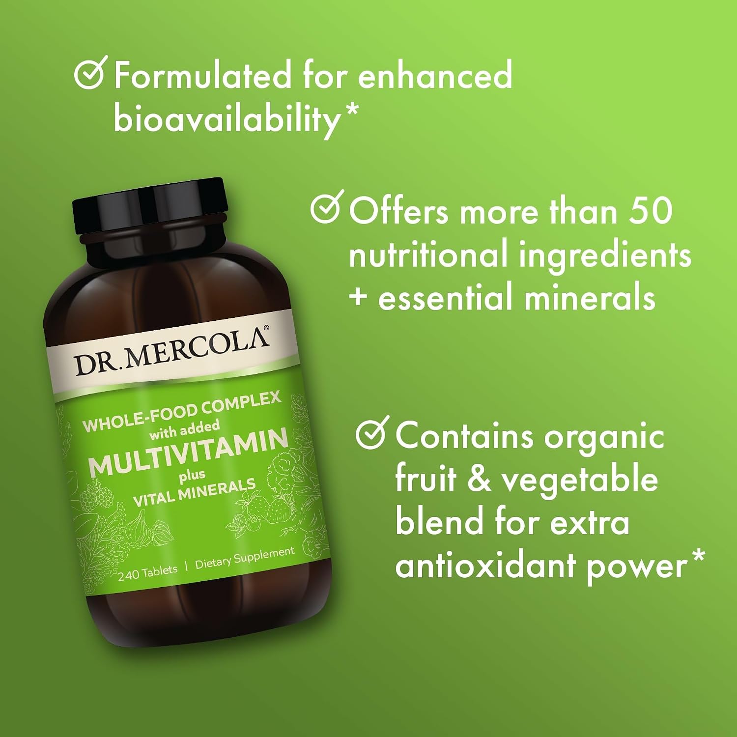 Dr. Mercola Whole-Food Complex Multivitamínico con Minerales - 240 Comprimidos (30 Servicios)