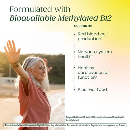 MegaFood Methyl B12 - Metilcobalamina, Metilfolato y Vitamina B6 - Apoyo Energético y Nervioso - 60 Comprimidos
