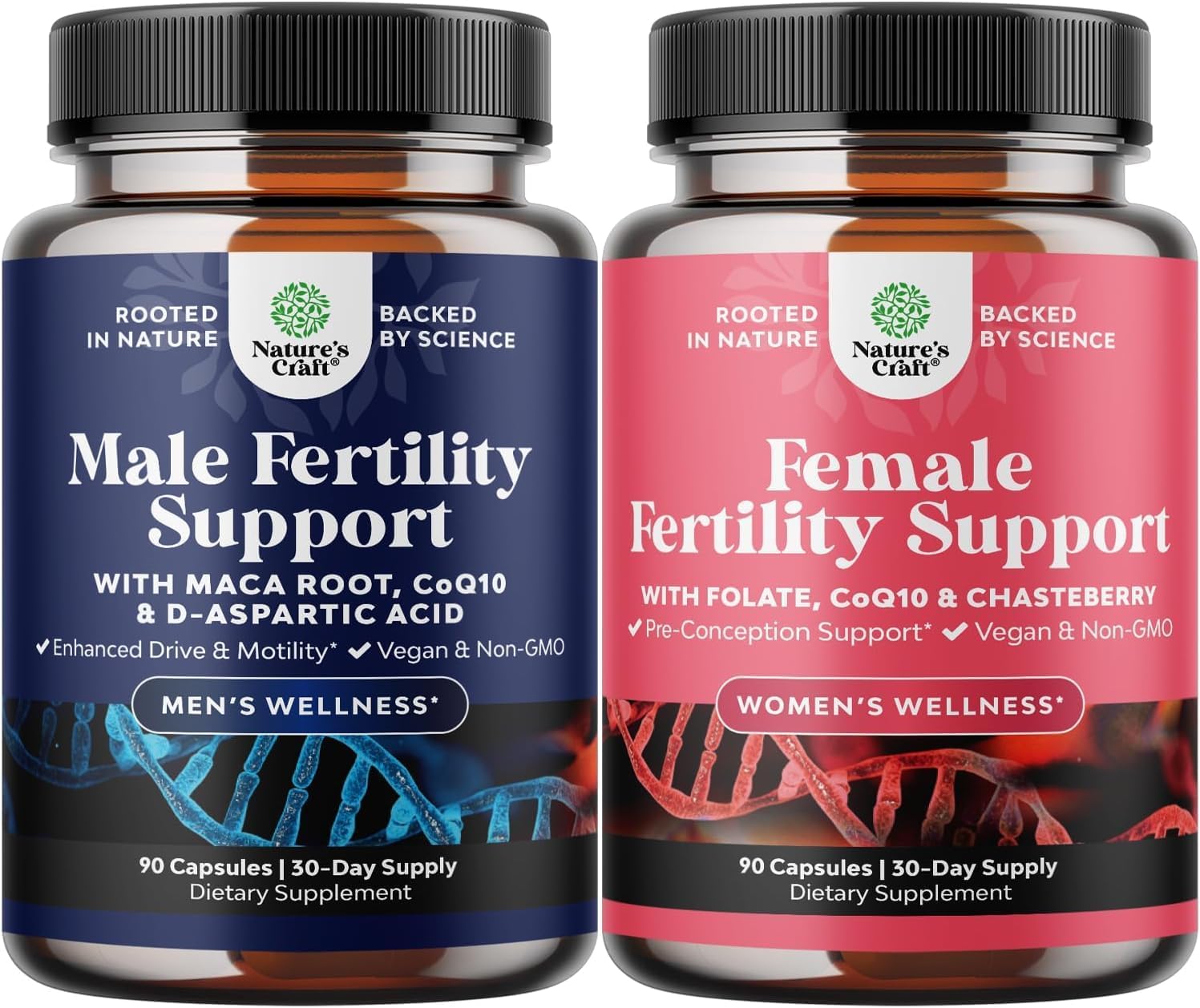 Fertility Supplements for Women & Men - Prenatal Vitamins Bundle with CoQ10, Folic Acid, Choline, Zinc, D-Aspartic Acid - Hormonal Balance for Conception for Her & Him - Pre Natal Multivitamin - 90 Ct