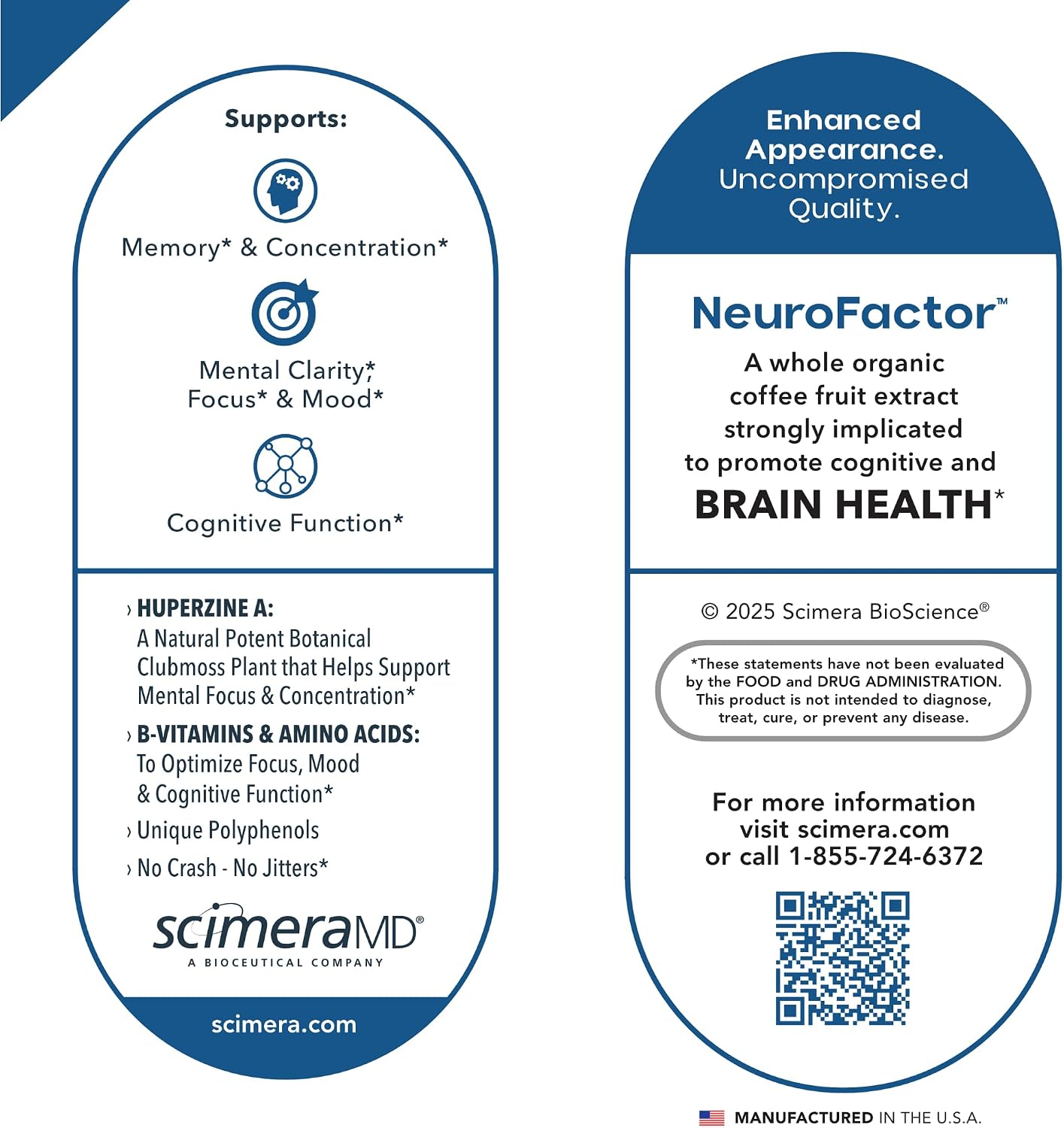 ScimeraMD® FocusMD Complemento para el Cerebro con Coffeeberry Orgánico Nootrópico, Huperzina A para Memoria, Concentración y Energía, 30 Cápsulas