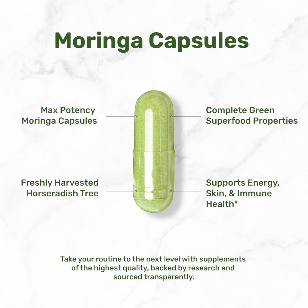 Cápsulas de Moringa 240 Cápsulas – Extracto Puro de Hoja de Moringa – Superalimento Verde Completo
