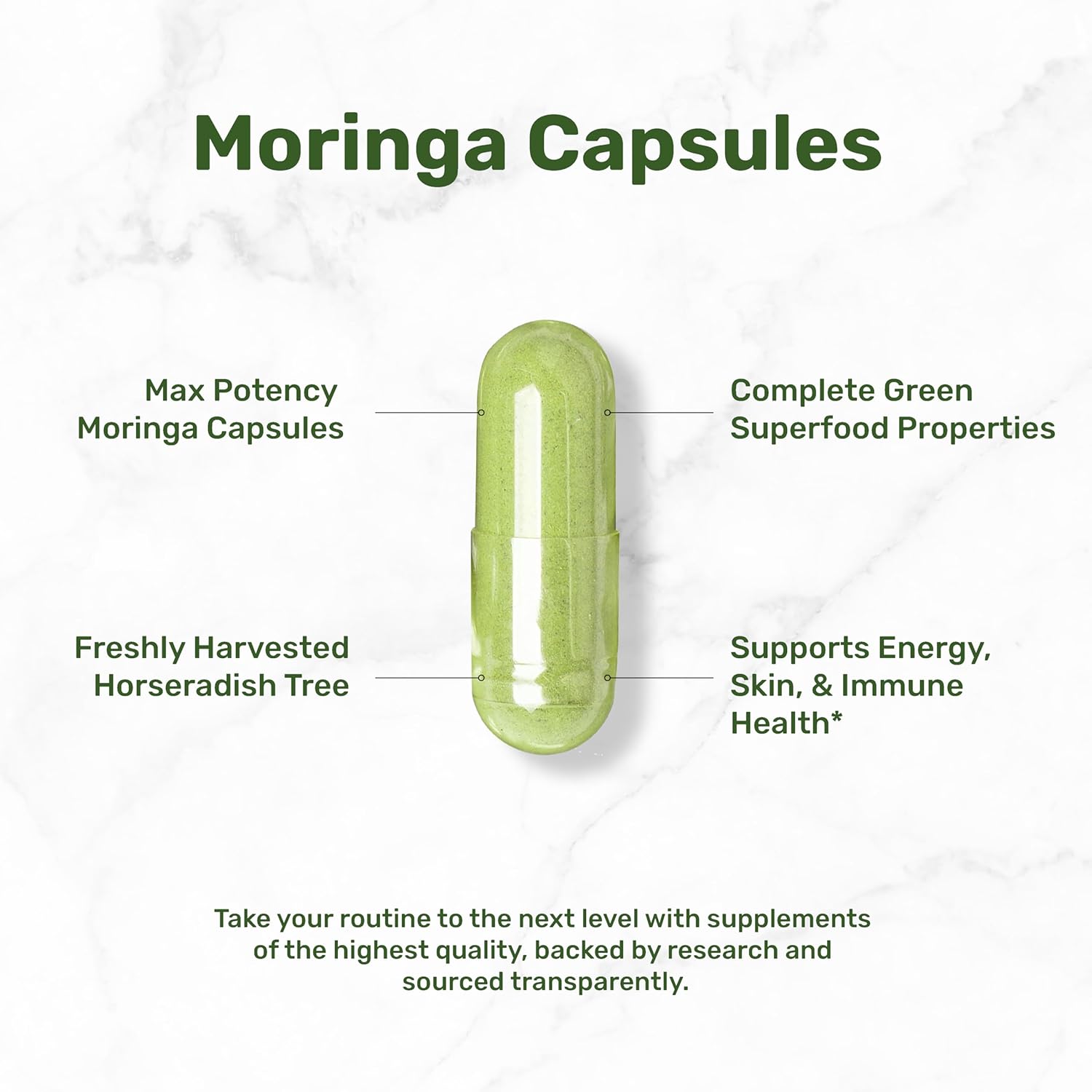 Cápsulas de Moringa 240 Cápsulas – Extracto Puro de Hoja de Moringa – Superalimento Verde Completo