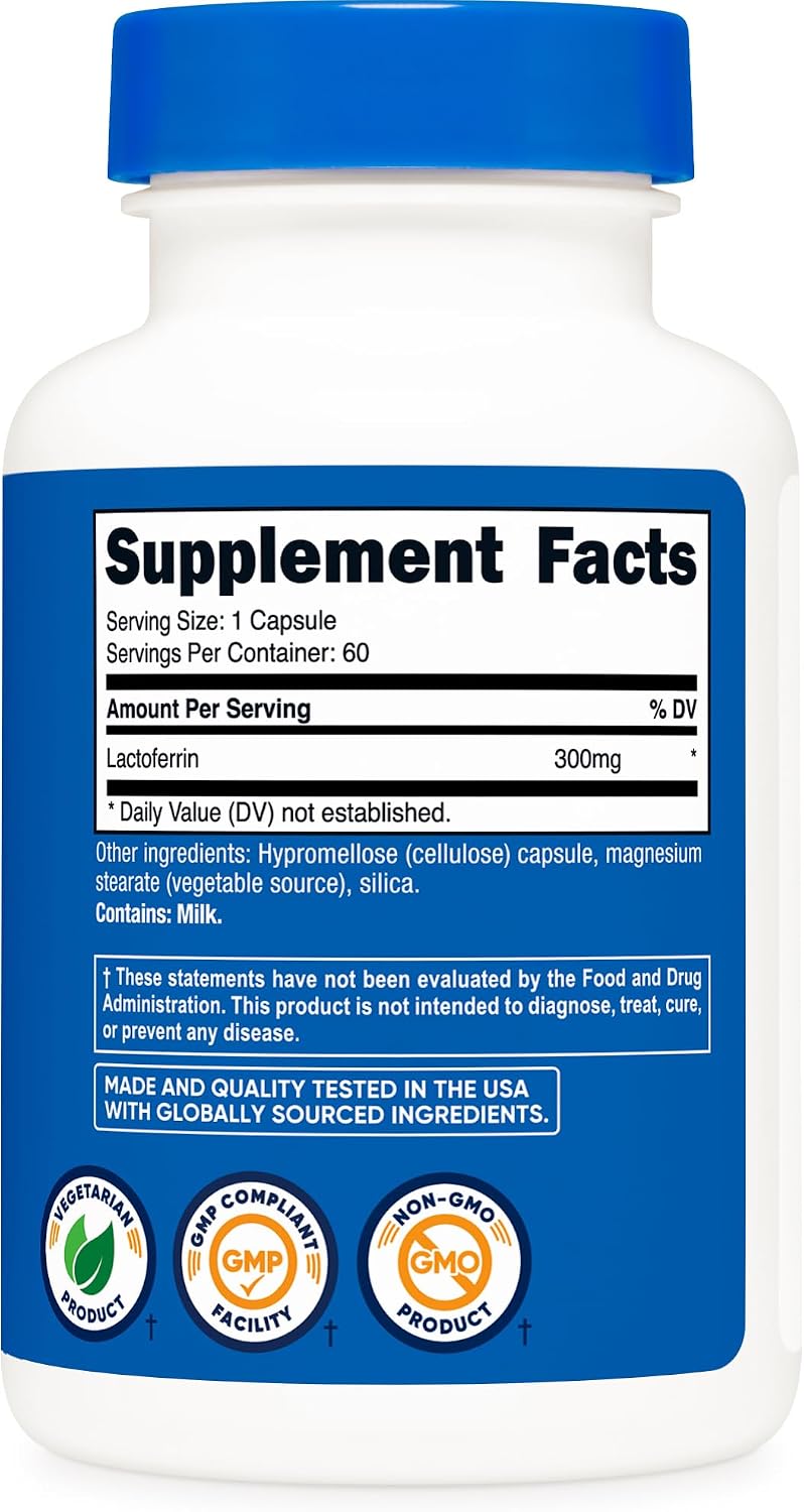 Nutricost Lactoferrin Capsules (60 Cápsulas, 300mg) - Sin Gluten, Vegetariano