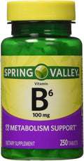 Spring Valley Vitamina B6 (Piridoxina) 100 mg, 250 Comprimidos