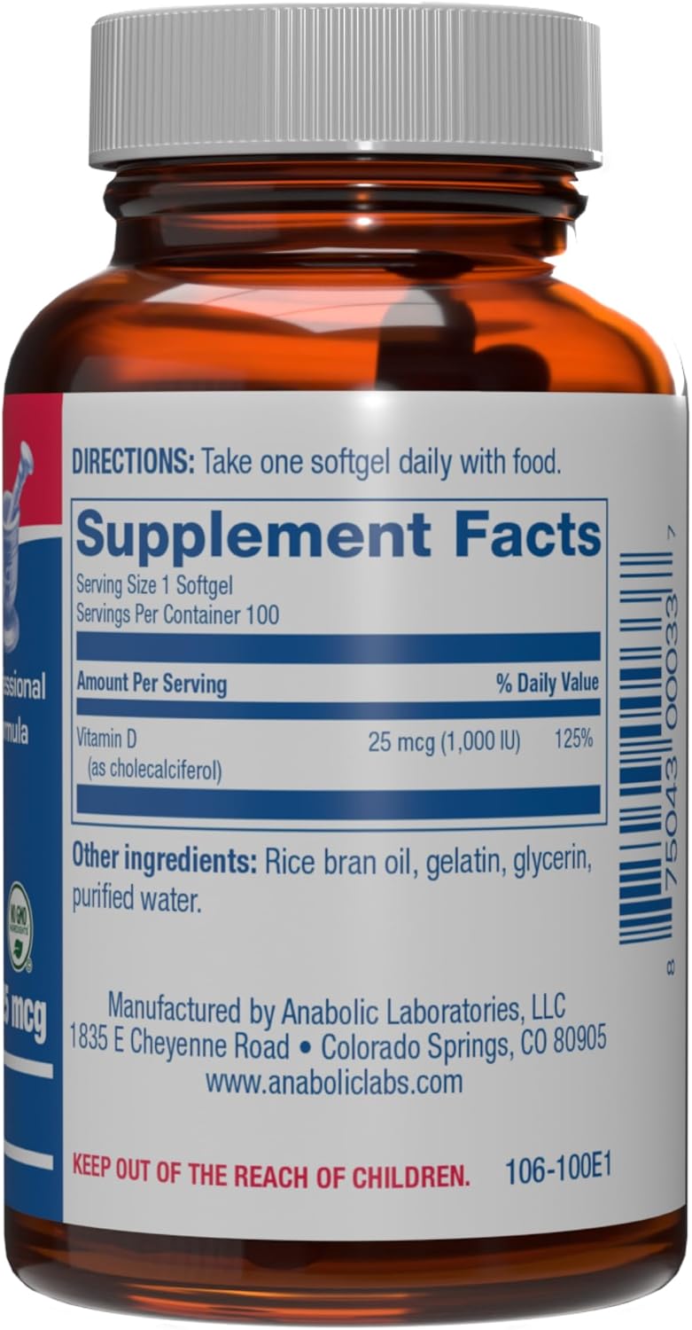 Vitamina D3 1000IU – Fórmula Clínica, Alta Absorción – 100 Cápsulas