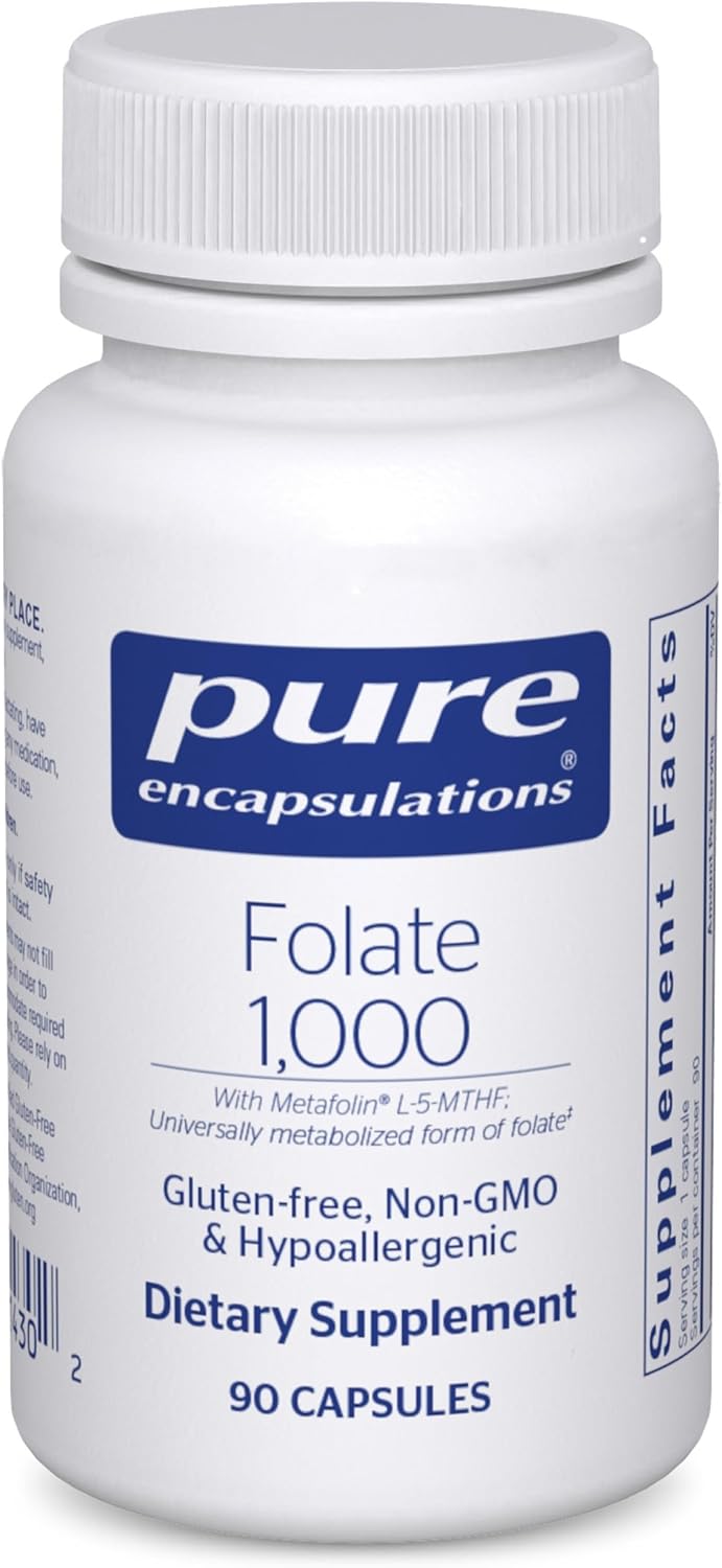 Pure Encapsulations Folate 1000 – Metafolin L-5-MTHF – Cardiovascular Support – Gluten Free – 90 Capsules