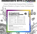 InClover Daily Multi - Polvo de Vitalidad para Perros y Gatos - Refuerzo Inmunitario con Arándano Orgánico, Algas, Cola de Pavo y Fibras Postbióticas