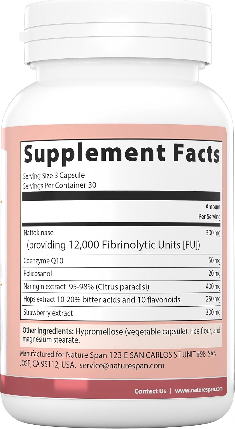 NATURESPAN Nattokinase 12.000 FU - 90 Cápsulas - Complemento Enzimático para Hombres y Mujeres
