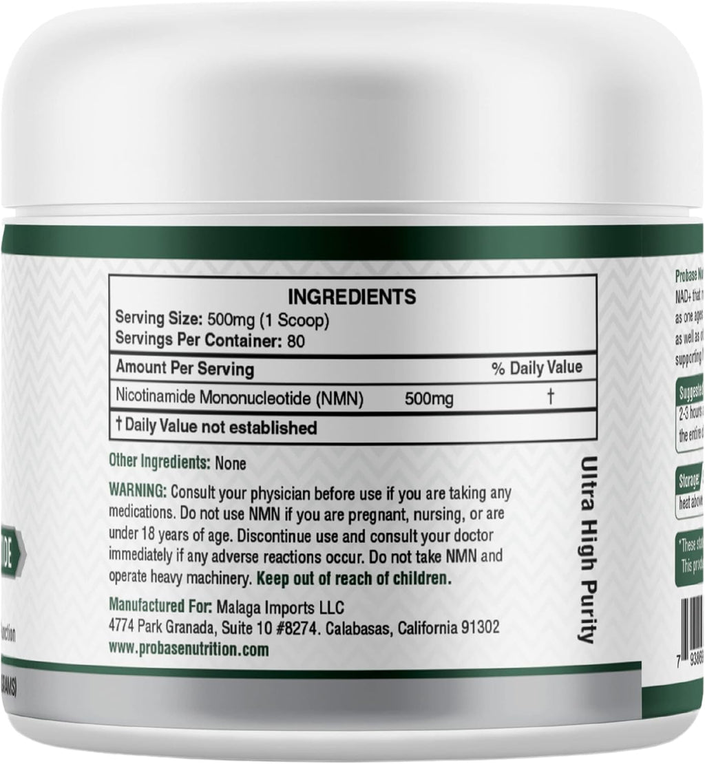 Probase Nutrition Longevity Pure NMN Powder 40 Gramos - Polvo de Nicotinamida Mononucleótido
