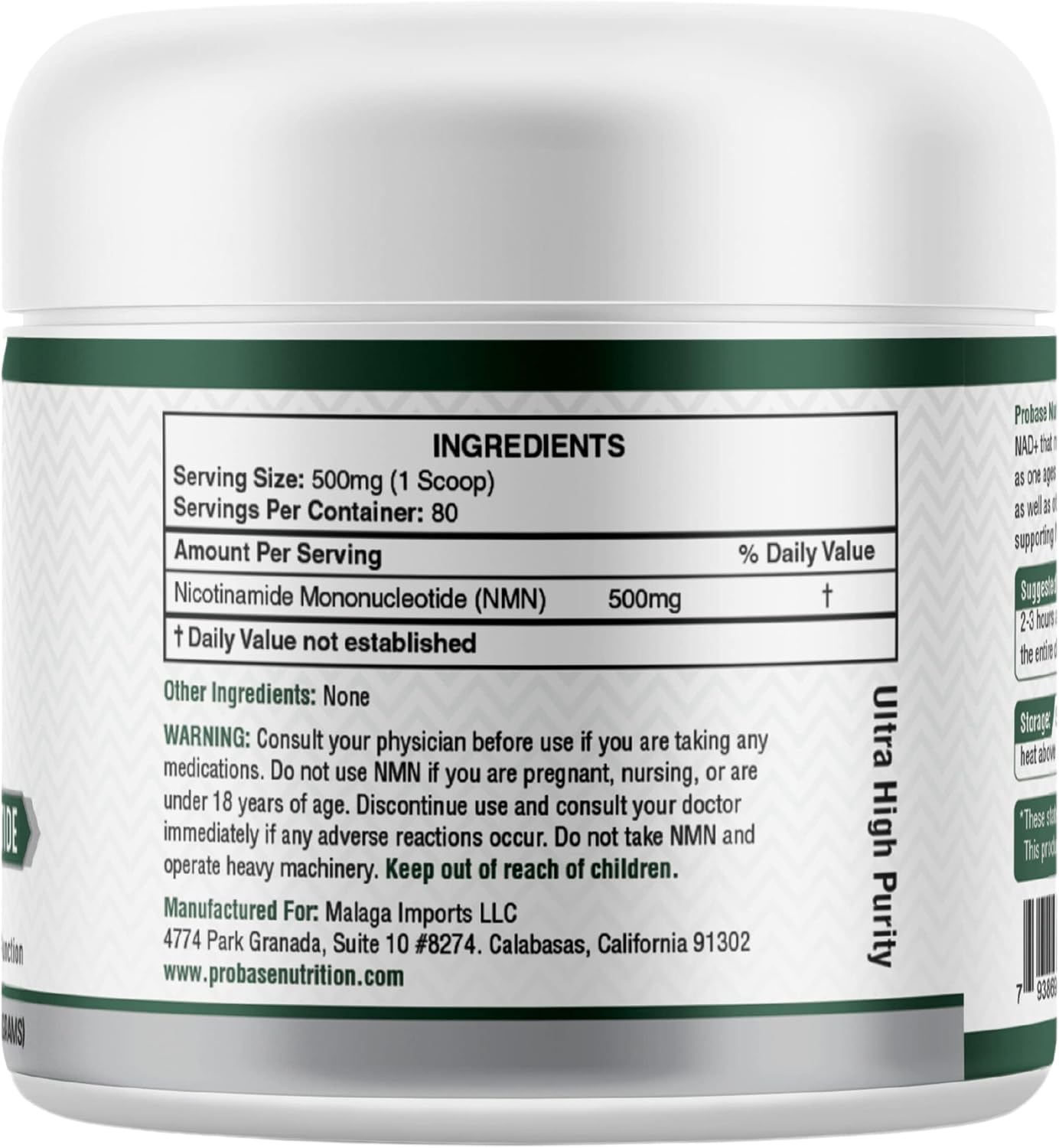 Probase Nutrition Longevity Pure NMN Powder 40 Gramos - Polvo de Nicotinamida Mononucleótido