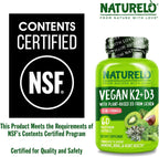 NATURELO Vitamina D3 + K2 Vegano, 60 Cápsulas