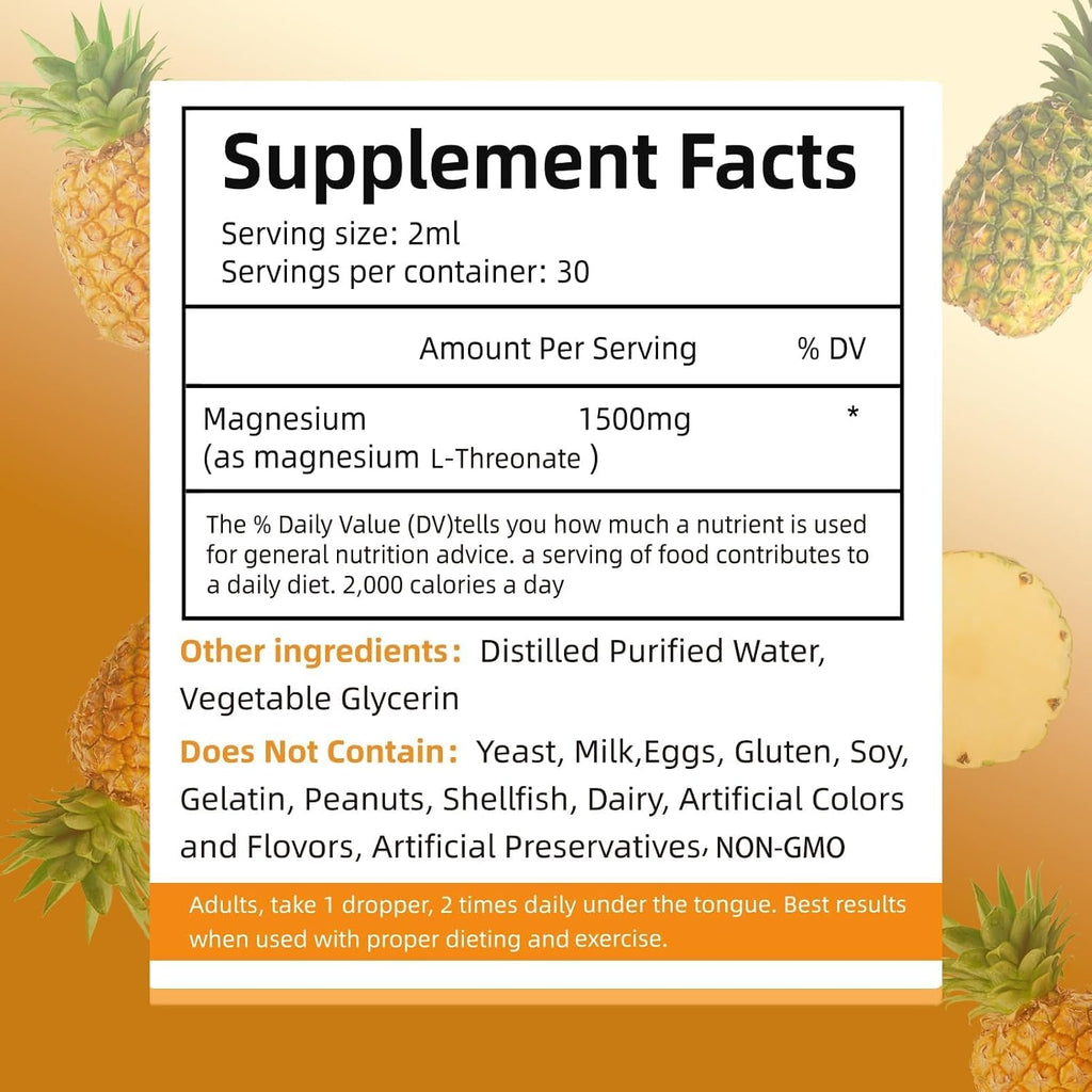 Magnesium L-Threonate Líquido Gotas Sabor Piña 60ml