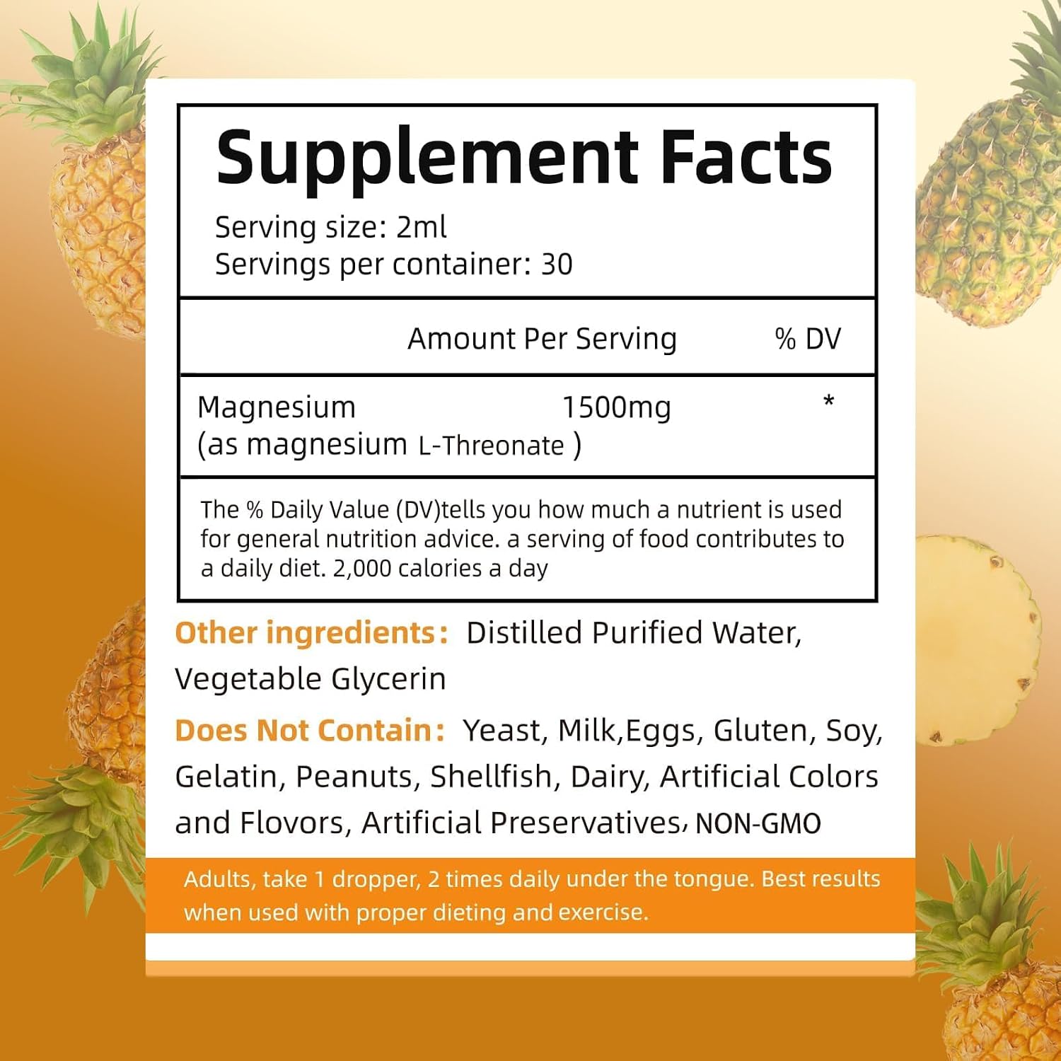 Magnesium L-Threonate Líquido Gotas Sabor Piña 60ml