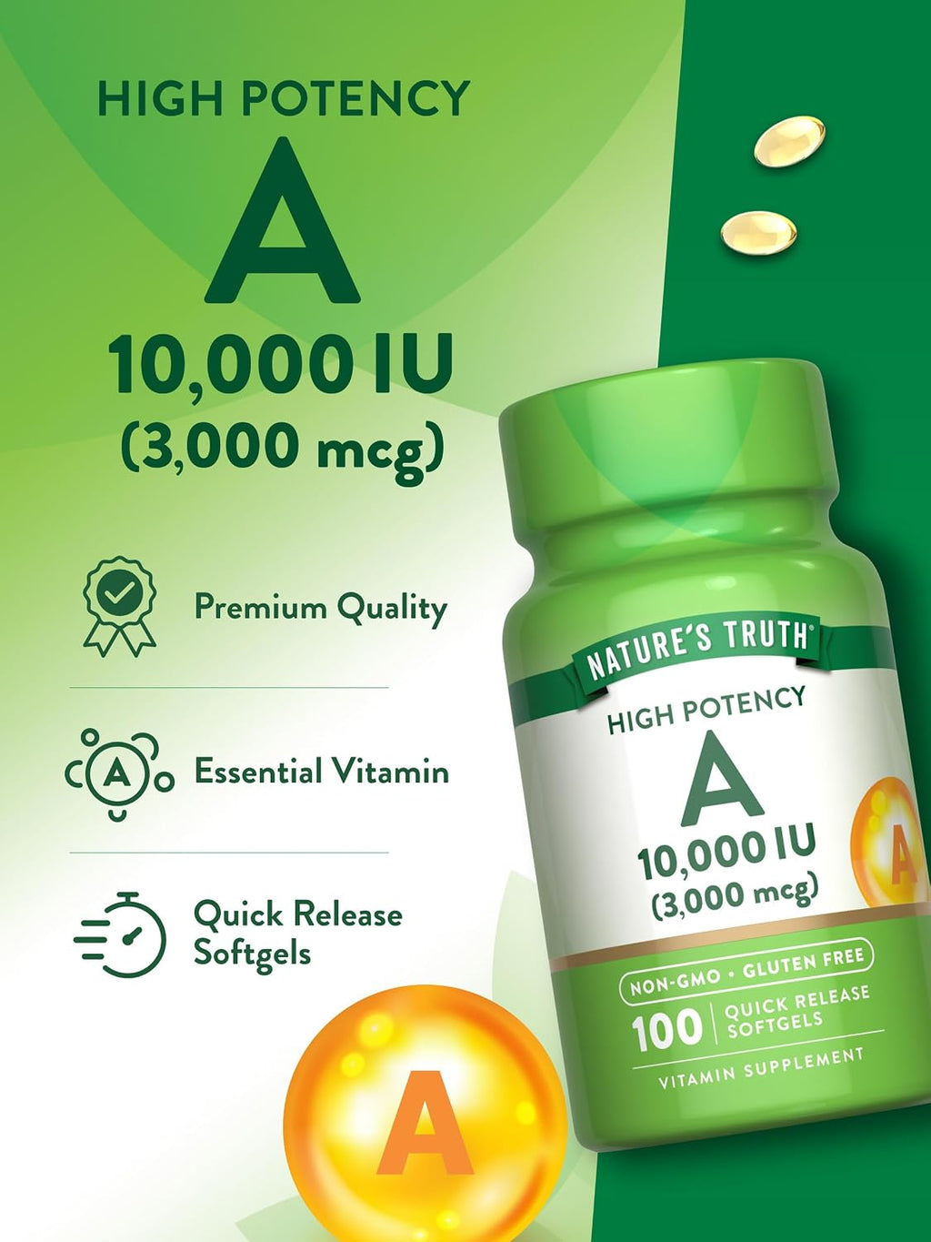 Nature's Truth Vitamina A 10000 IU, 100 Softgeles