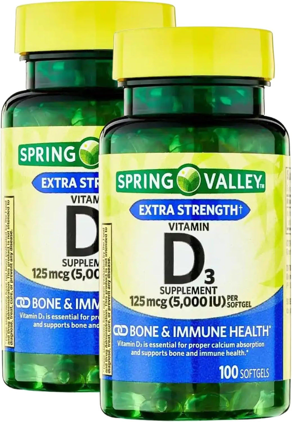 Vitamina D3 5000 IU (125 mcg) – 200 Softgels (Pack de 2) – Suplemento de Alta Potencia para Huesos e Inmunidad