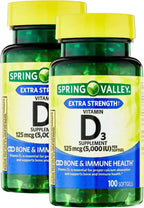 Vitamina D3 5000 IU (125 mcg) – 100 Cápsulas Blandas, Alta Potencia, Apoyo Óseo e Inmune