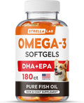 StrellaLab Omega 3 Cápsulas de Aceite de Pescado para Perros (180 uds) - Sin Olor a Pescado - EPA y DHA - Apoya Articulaciones, Piel y Pelaje