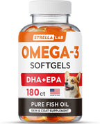 StrellaLab Omega 3 Cápsulas de Aceite de Pescado para Perros (180 uds) - Sin Olor a Pescado - EPA y DHA - Apoya Articulaciones, Piel y Pelaje