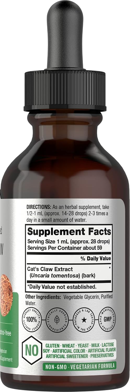 Horbäach Extracto de Uña de Gato en Gotas | 60 ml | Sin Alcohol | Vegano | No GMO
