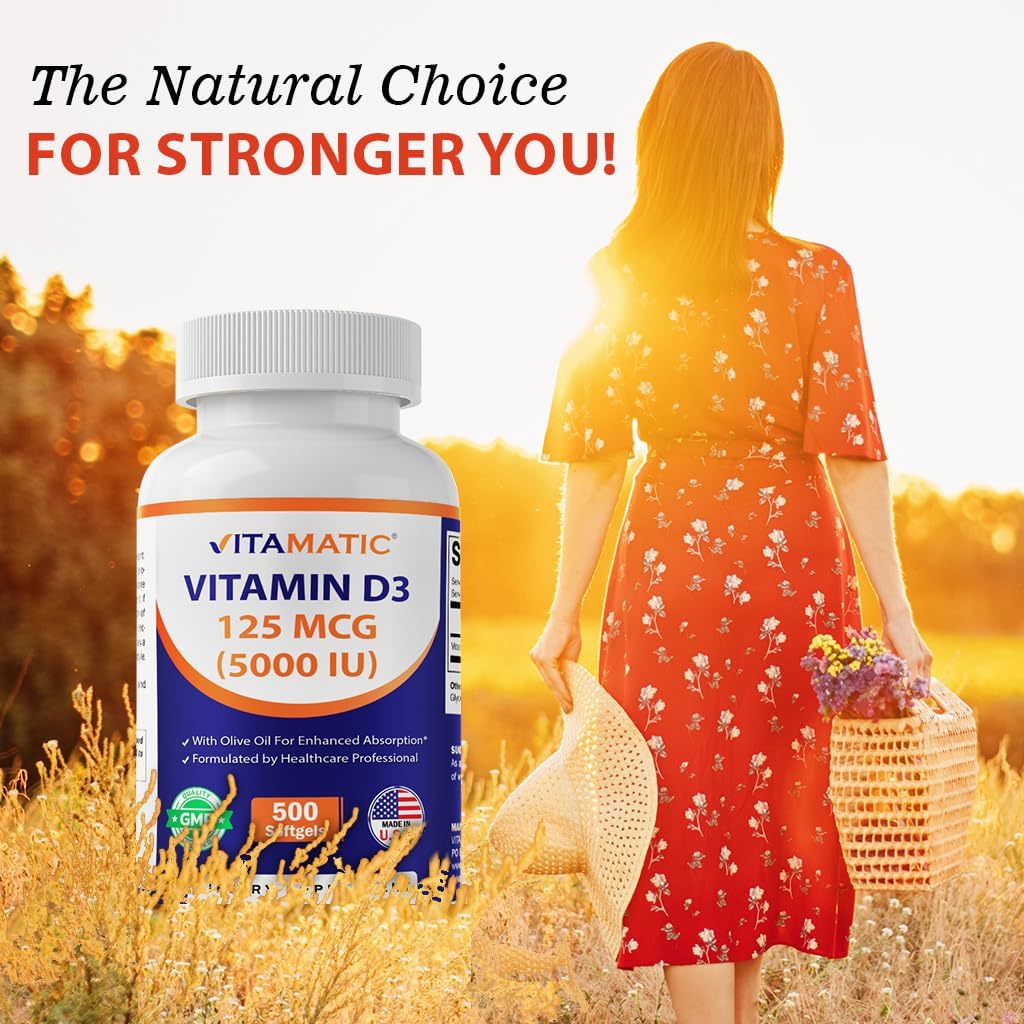 Vitamatic Vitamina D3 5000 UI con Aceite de Oliva – 500 Cápsulas Blandas Mini