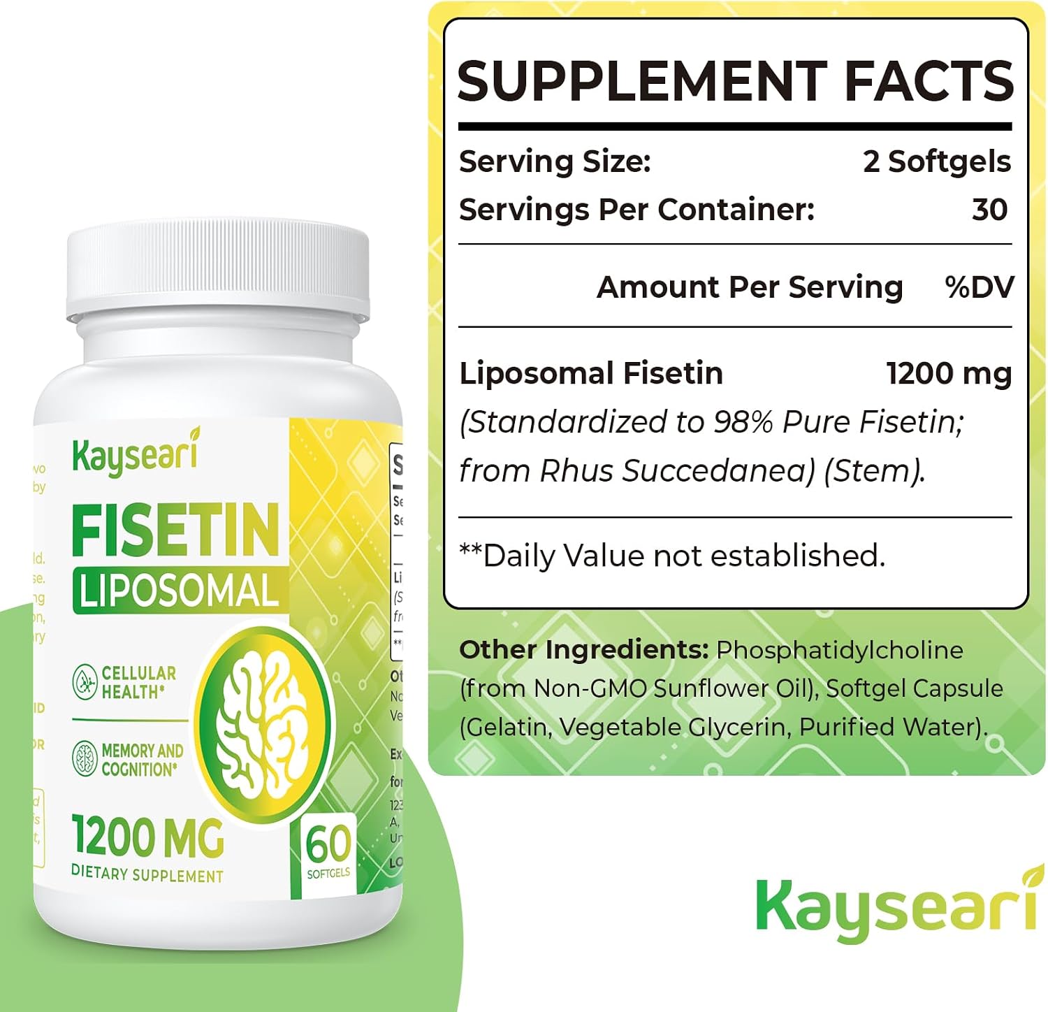 Fisetina Liposomal 1200mg - 120 Cápsulas