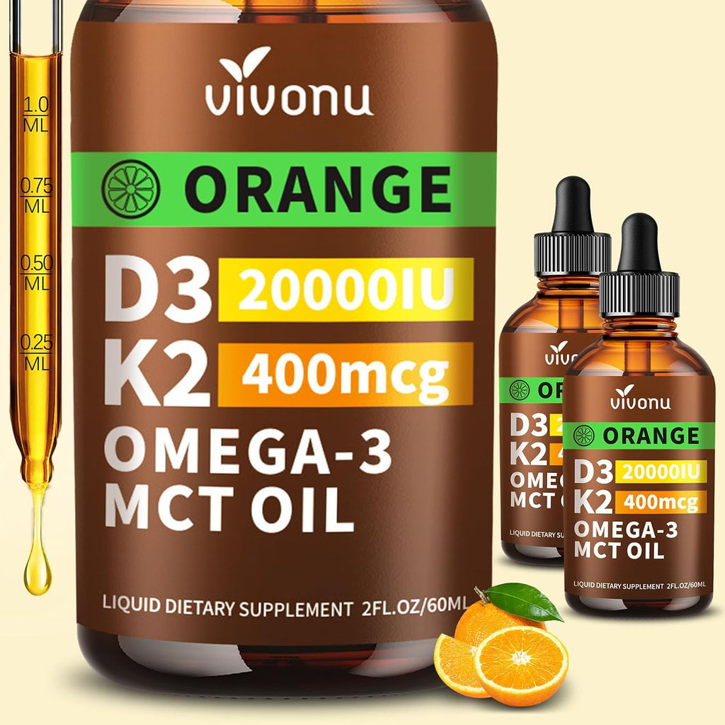 VivoNu Vitamina D3 K2 10000 UI con MK-7 - 300 Cápsulas Blandas con Aceite de Coco Virgen