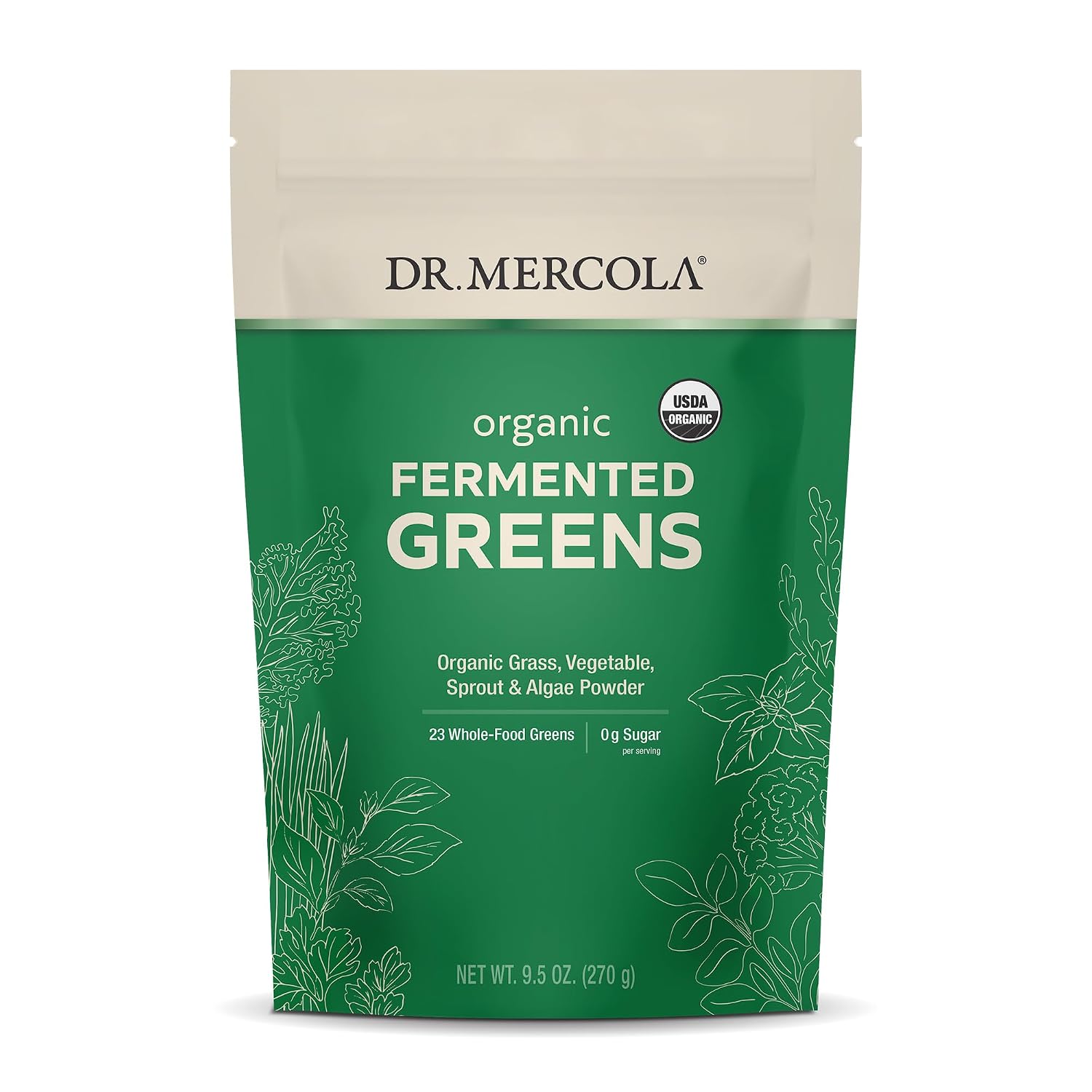 Dr. Mercola Polvo de Verduras Fermentadas Ecológicas - Apoya la Salud Digestiva y Celular - Certificado Ecológico, Sin OGM y Sin Soja - 269 g (90 Dosis)
