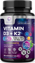 Nature's Peak Vitamina D3 K2 5000 UI + 100 mcg MK-7 - 60 Comprimidos Masticables Sabor Baya