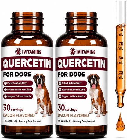 iVitamins Quercetin para Perros - Alivio de Alergias y Apoyo Inmunológico - 2 Pack de 1 fl oz Sabor Tocino – Image 1