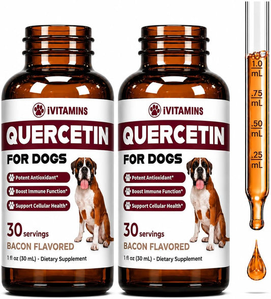 iVitamins Quercetin para Perros - Alivio de Alergias y Apoyo Inmunológico - 2 Pack de 1 fl oz Sabor Tocino