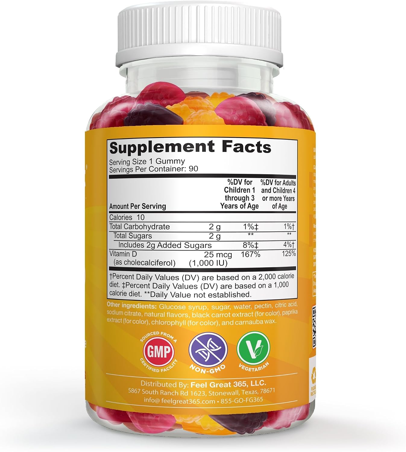 Feel Great Kids Vitamina D3 1000 UI – Gominolas de vitamina D para niños