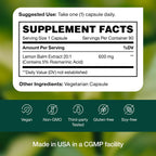 Extracto de Melisa en Cápsulas – 600 mg, 90 cápsulas