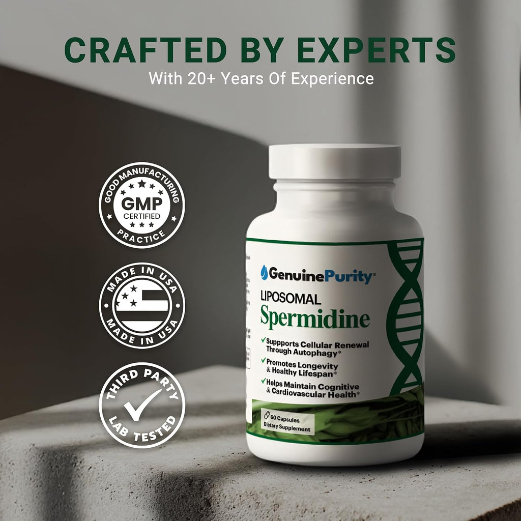 GenuinePurity Espermidina Liposomal 8 mg - 60 Cápsulas - Extracto de Germen de Trigo - Vegano, Sin Gluten, No-GMO