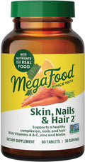 MegaFood Skin, Nails & Hair 2 - Biotina, Vitaminas A, C, Zinc - Vegano - 60 Comprimidos