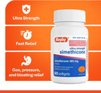 Rugby Ultra Strength Simeticona 180 mg - Alivio de Gases para Adultos - 60 Cápsulas Blandas