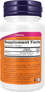 NOW Foods Vitamin D-3 2,000 IU, Alta Potencia, 240 Cápsulas Blandas