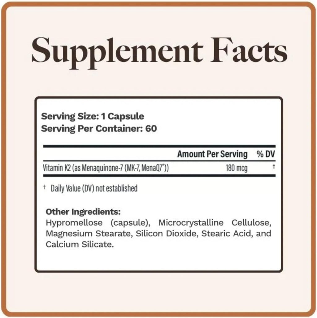 Utzy Naturals Vitamina K2 | 180 mcg de MenaQ7® | 60 Cápsulas