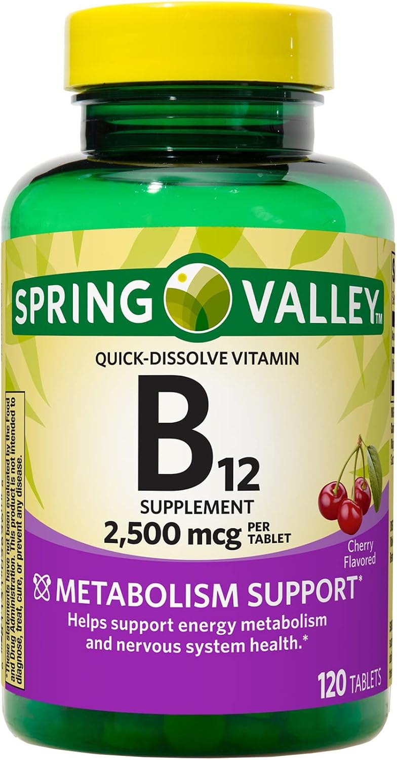 Spring Valley Vitamin B12 2500 mcg Comprimidos de Disolución Rápida - 120 Comprimidos + Ebook "45 Diabetes Decoded"