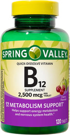 Spring Valley Vitamin B12 2500 mcg Comprimidos de Disolución Rápida - 120 Comprimidos + Ebook "45 Diabetes Decoded"