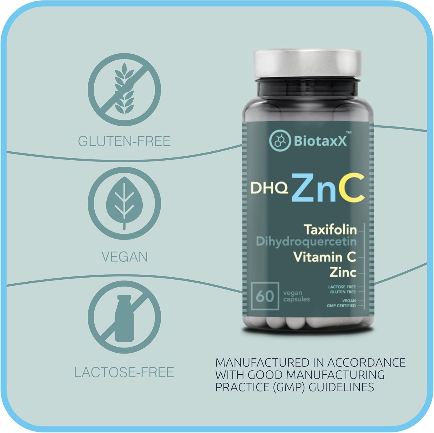 BiotaxX Taxifolin (Dihydroquercetin) + Vitamina C + Zinc – 500 mg, 60 Cápsulas Veganas