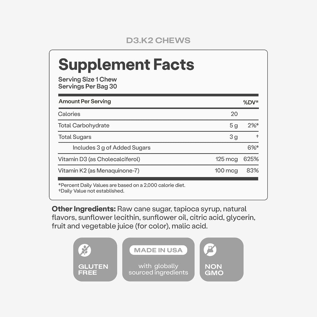 Humann Vitamina D3 + K2 Comprimidos Masticables - 5000 UI, Sabor Bayas, 30 unidades