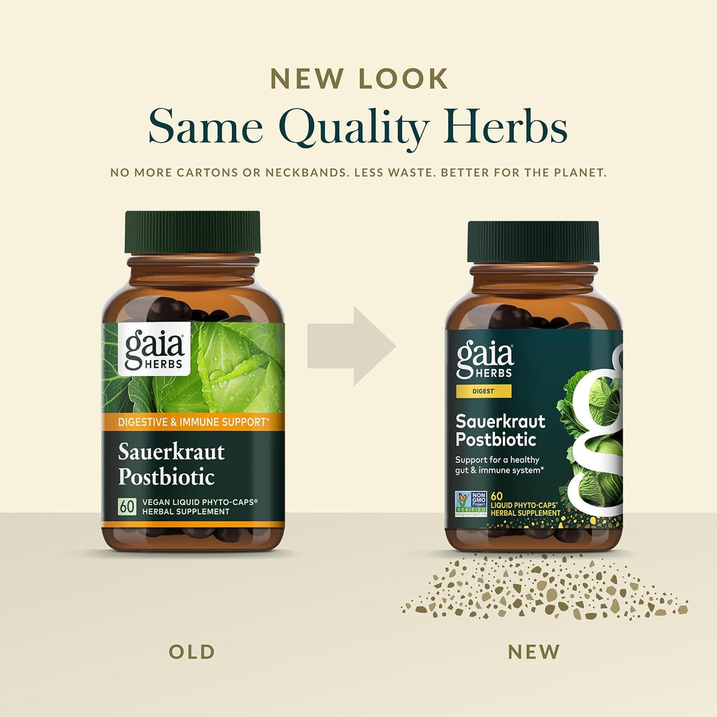 Gaia Herbs Postbiótico de Chucrut - Salud Digestiva e Inmune - 60 Cápsulas Veganas