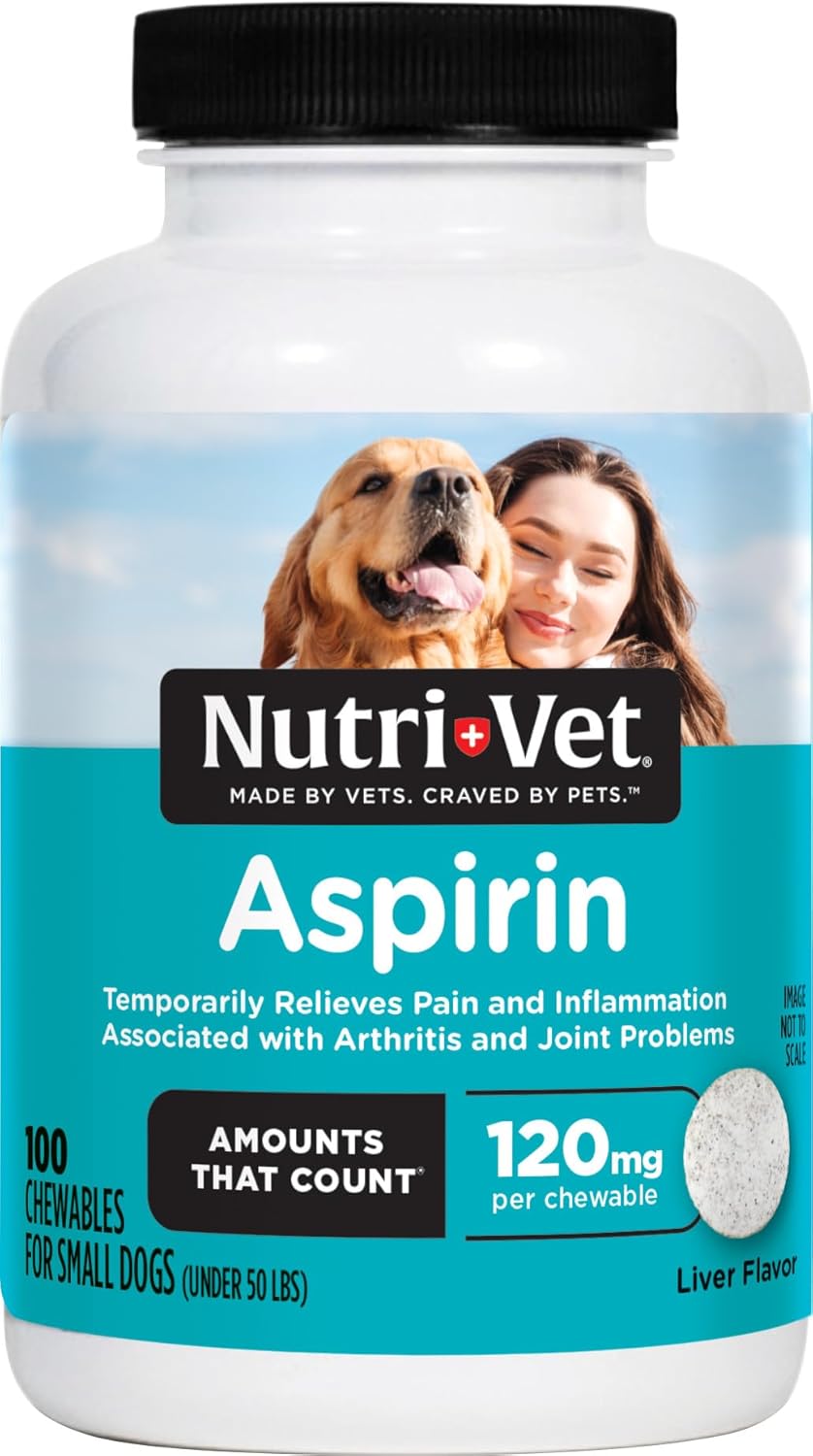 Nutri-Vet Aspirina para Perros, Alivio del Dolor Articular, 120mg, 100 Comprimidos