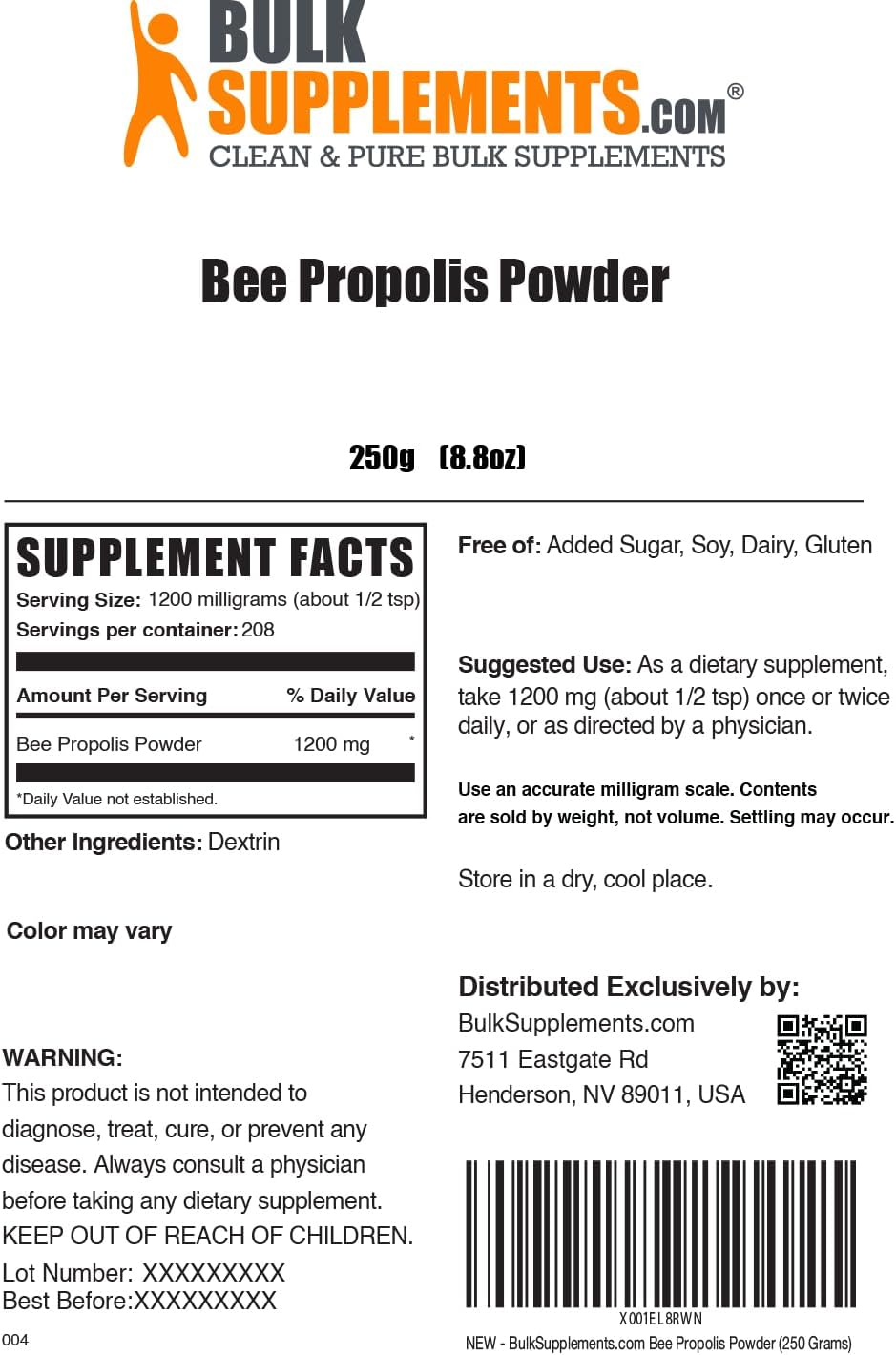 BulkSupplements Polvo de Extracto de Propóleo de Abeja (250 Gramos)