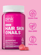 PINK Hair Skin Nails Gummies con 2.500 mcg de Biotina, 60 Gominolas
