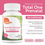 Zahler Total One - Vitaminas Prenatales (60 Cápsulas) - Multivitamínico diario con ácido fólico, hierro, zinc y 19 vitaminas y minerales esenciales - Suplemento prenatal kosher