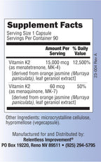 Vitamina K2 MK4 + MK7 Alta Potencia (15000 mcg MK-4 + 60 mcg MK-7) - 90 Cápsulas Vegetales