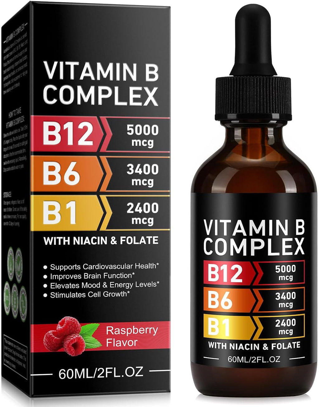 Frovetani Complejo B Orgánico Líquido con Vitaminas B12 Metilcobalamina, B6, B1, B9 - Apoyo Metabólico, Vegano, Sin Gluten