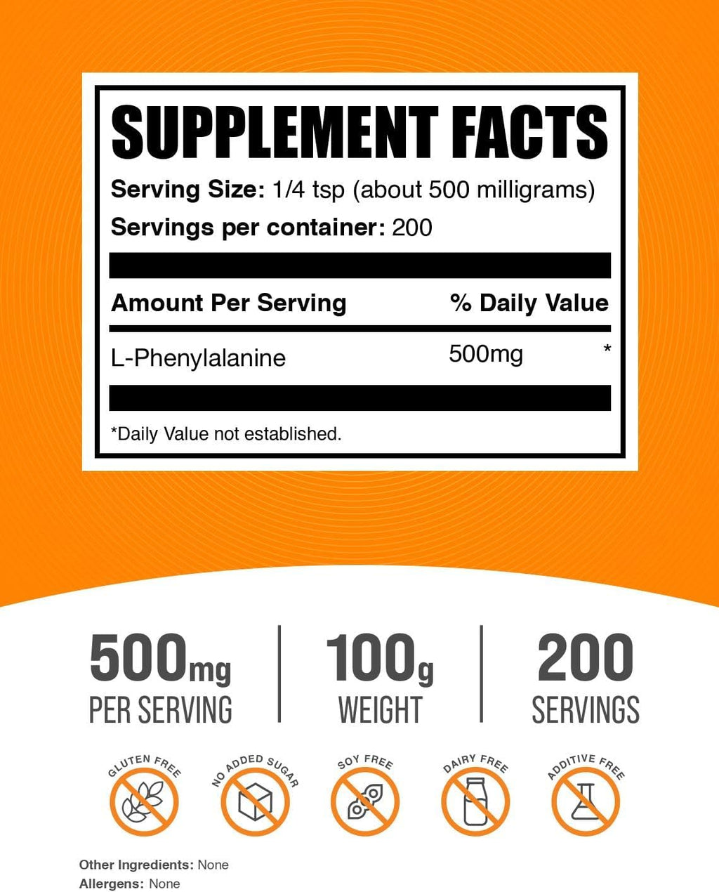 L-Fenilalanina en Polvo - 500mg por Porción (100g)