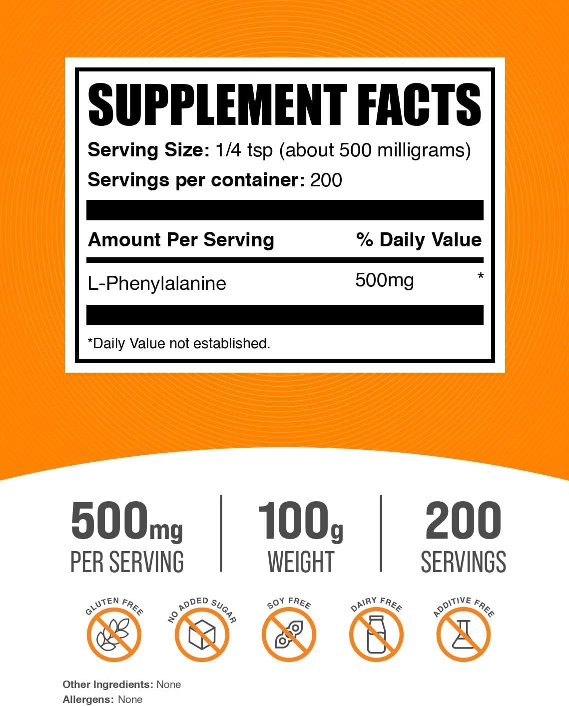 L-Fenilalanina en Polvo - 500mg por Porción (100g)
